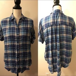 LUCKY BRAND Women Top Button Down Shirt Sz S Blue